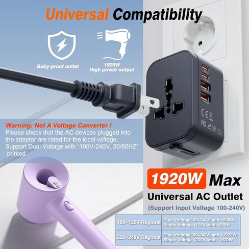 Universal Travel Adapter Fast Charger Worldwide Plug Adapter 4 Ports in Saudi Arabia