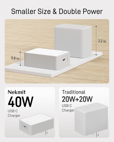 Nekmit Flat USB C Wall Charger Block, 40W Slim USB C Wall Plug Power Adapter, One Port PPS Fast USB Charger for iPhone 17/16 and More Series, MacBook Air, iPad(Non-Foldable Plug) in Saudi Arabia
