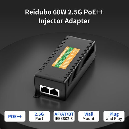 2.5Gb PoE Injector Adapter 60W, IEEE 802.3bt/at/af Compliant, Converts Non-PoE to PoE Network, 100/1000/2500Mbps RJ45, Up to 328 ft, Plug & Play in Saudi Arabia