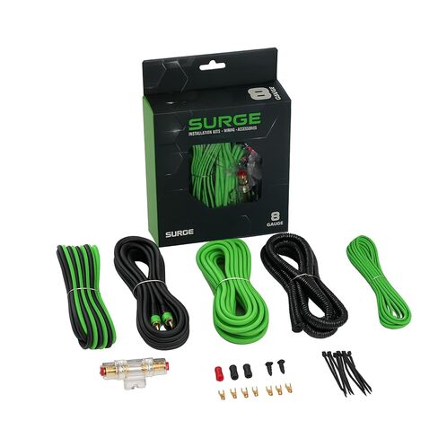 Surge 8-Gauge Car Amplifier Wiring Kit – 20ft Green Power Cable, 20ft RCA Interconnect, 30ft Speaker Wire, Mini-AGU Fuse Holder, Split Loom & Accessories – Car Audio Amp Install Kit in Saudi Arabia