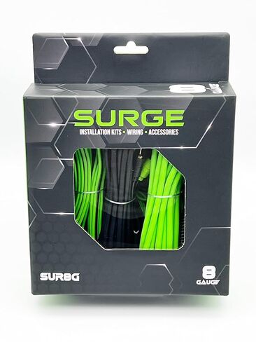 Surge 8-Gauge Car Amplifier Wiring Kit – 20ft Green Power Cable, 20ft RCA Interconnect, 30ft Speaker Wire, Mini-AGU Fuse Holder, Split Loom & Accessories – Car Audio Amp Install Kit in Saudi Arabia