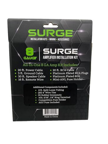 Surge 8-Gauge Car Amplifier Wiring Kit – 20ft Green Power Cable, 20ft RCA Interconnect, 30ft Speaker Wire, Mini-AGU Fuse Holder, Split Loom & Accessories – Car Audio Amp Install Kit in Saudi Arabia