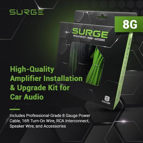 Surge 8-Gauge Car Amplifier Wiring Kit – 20ft Green Power Cable, 20ft RCA Interconnect, 30ft Speaker Wire, Mini-AGU Fuse Holder, Split Loom & Accessories – Car Audio Amp Install Kit in Saudi Arabia