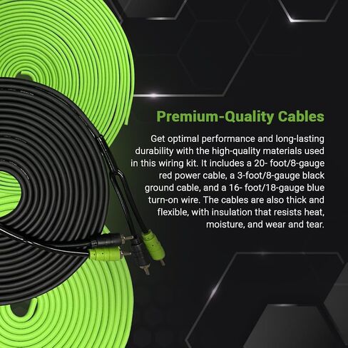 Surge 8-Gauge Car Amplifier Wiring Kit – 20ft Green Power Cable, 20ft RCA Interconnect, 30ft Speaker Wire, Mini-AGU Fuse Holder, Split Loom & Accessories – Car Audio Amp Install Kit in Saudi Arabia