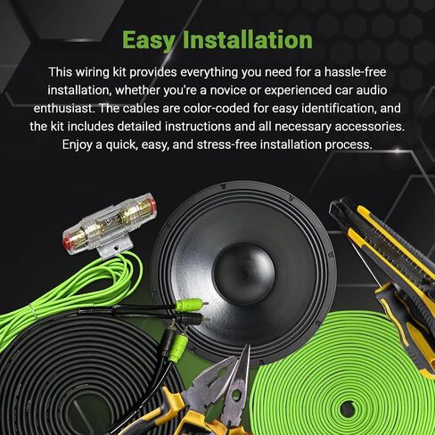Surge 8-Gauge Car Amplifier Wiring Kit – 20ft Green Power Cable, 20ft RCA Interconnect, 30ft Speaker Wire, Mini-AGU Fuse Holder, Split Loom & Accessories – Car Audio Amp Install Kit in Saudi Arabia