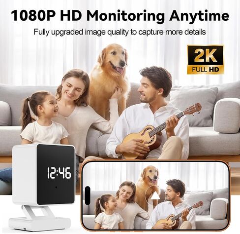 Clock Camera,2K HD Camera,Nanny Cam, Local and Cloud Storage,Used for Home Indoor Security, with AI Motion Detection and Night Vision Functions. in Saudi Arabia