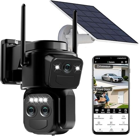 4K Triple Lens Solar Security Cameras Wireless Outdoor, 360° Pan/Tilt in Saudi Arabia