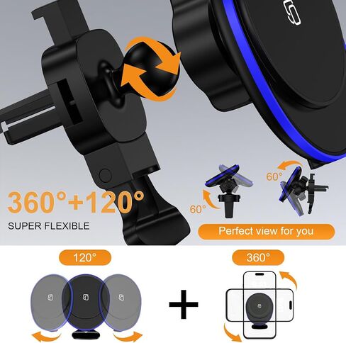 Magnetic Phone Holder for Car ,Magsafe Car Mount Charger for iPhone 17 16 Pro Max 17Air 16e 15 15Pro 14 Plus Mag Safe iPhone Car Mount for Magnet Holders for Your Car Accessories Wireless Charging in Saudi Arabia