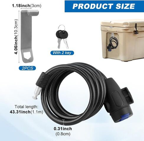 2PCS Cooler Lock Bracket Cooler Tie Down Kit with Security Cable Lock, Stainless Steel Ice Chest Bracket Security Kit 3.6FT Coolers Padlock ﻿ in Saudi Arabia
