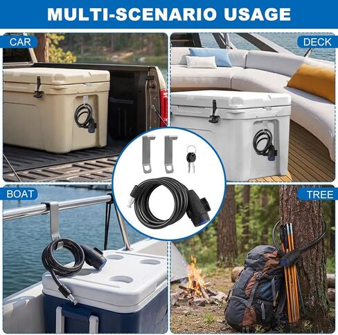 2PCS Cooler Lock Bracket Cooler Tie Down Kit with Security Cable Lock, Stainless Steel Ice Chest Bracket Security Kit 3.6FT Coolers Padlock ﻿ in Saudi Arabia