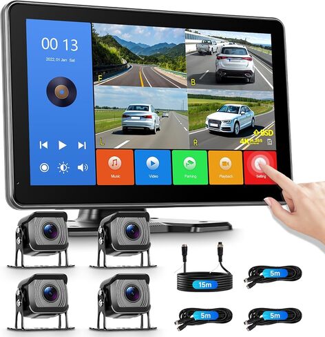 4 Channel 10.1 Inch Backup Camera Systerm for RV, Blind Spot Detection Touch Screen Backup Camera for Trucks, Pickups, Cars, Trailer, Stable, Courtyard, Garage, Farm with 4 Wired Cameras in Saudi Arabia