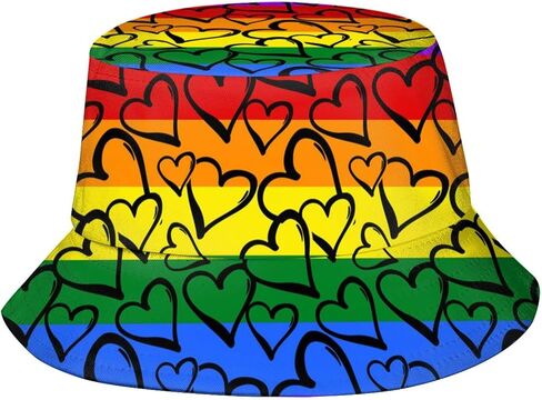 Rainbow LGBT Bucket Hats Fashion Gay Pride Sun Cap Packable Outdoor Fisherman Hat for Women Men in Kuwait