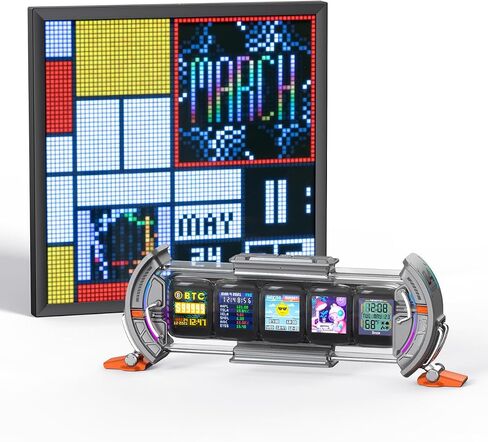 Divoom Times Gate Silver+Pixoo 64，RGB LED Display, Pixel Cyberpunk Gaming Setup Digital Clock with Smart APP Control, and 64×64 LED Panel Display Frame for Home Decor/Social Media Fans Counter in Kuwait