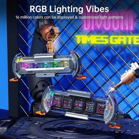 Divoom Times Gate Silver+Pixoo 64，RGB LED Display, Pixel Cyberpunk Gaming Setup Digital Clock with Smart APP Control, and 64×64 LED Panel Display Frame for Home Decor/Social Media Fans Counter in Kuwait