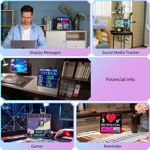 Divoom Times Gate Silver+Pixoo 64，RGB LED Display, Pixel Cyberpunk Gaming Setup Digital Clock with Smart APP Control, and 64×64 LED Panel Display Frame for Home Decor/Social Media Fans Counter in Kuwait