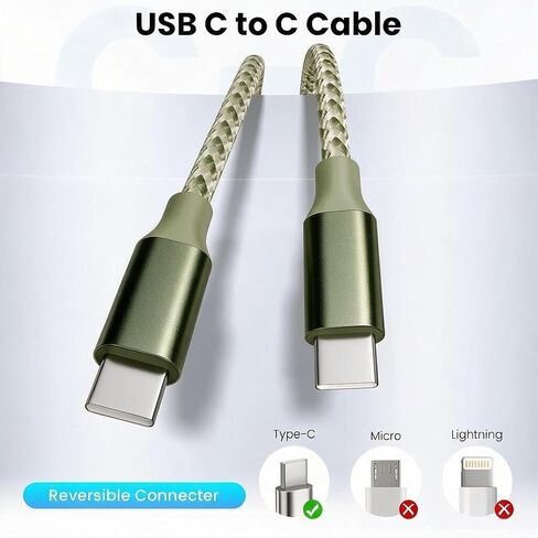 KYEHD USB C Cable，3 Pack 10FT 60W Fast Charging USB C to USB C Cable, Durable Type C Charger Cable for iPhone 17/16/15/iPad MacBook CarPlay and More in Kuwait