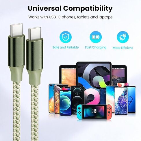 KYEHD USB C Cable，3 Pack 10FT 60W Fast Charging USB C to USB C Cable, Durable Type C Charger Cable for iPhone 17/16/15/iPad MacBook CarPlay and More in Kuwait