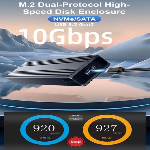 M.2 NVME NGFF 2 in 1 SSD Enclosure, Tool-Free USB 3.1 Gen 2 10Gbps NVMe PCI-E/ 6Gbps SATA M-Key / B+M Key Solid State Drive External Adapter for SSDs 2242 2260 2280 (2 in 1 M.2 SSD Enclosure) in Saudi Arabia