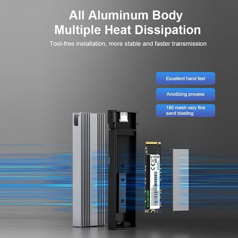 M.2 NVME NGFF 2 in 1 SSD Enclosure, Tool-Free USB 3.1 Gen 2 10Gbps NVMe PCI-E/ 6Gbps SATA M-Key / B+M Key Solid State Drive External Adapter for SSDs 2242 2260 2280 (2 in 1 M.2 SSD Enclosure) in Saudi Arabia