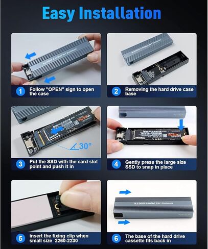 M.2 NVME NGFF 2 in 1 SSD Enclosure, Tool-Free USB 3.1 Gen 2 10Gbps NVMe PCI-E/ 6Gbps SATA M-Key / B+M Key Solid State Drive External Adapter for SSDs 2242 2260 2280 (2 in 1 M.2 SSD Enclosure) in Saudi Arabia