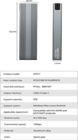 M.2 NVME NGFF 2 in 1 SSD Enclosure, Tool-Free USB 3.1 Gen 2 10Gbps NVMe PCI-E/ 6Gbps SATA M-Key / B+M Key Solid State Drive External Adapter for SSDs 2242 2260 2280 (2 in 1 M.2 SSD Enclosure) in Saudi Arabia