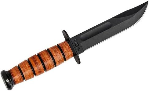KA-BAR 2-1251-2 Short USA Fixed Blade Knife with Leather Sheath, Plain, 1095 Carbon Steel, Leather Wrapped Handle in Kuwait