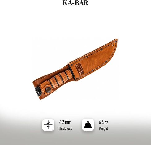 KA-BAR 2-1251-2 Short USA Fixed Blade Knife with Leather Sheath, Plain, 1095 Carbon Steel, Leather Wrapped Handle in Kuwait