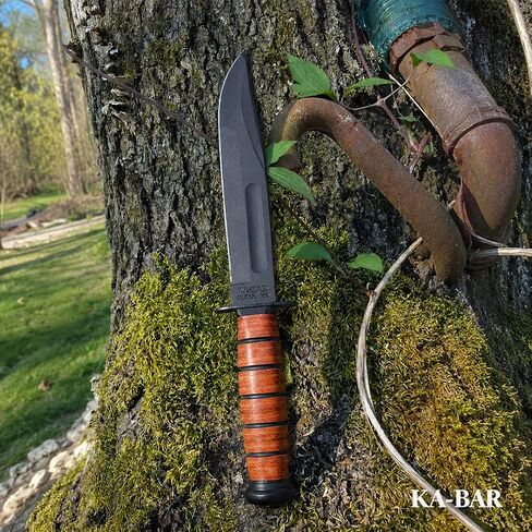 KA-BAR 2-1251-2 Short USA Fixed Blade Knife with Leather Sheath, Plain, 1095 Carbon Steel, Leather Wrapped Handle in Kuwait