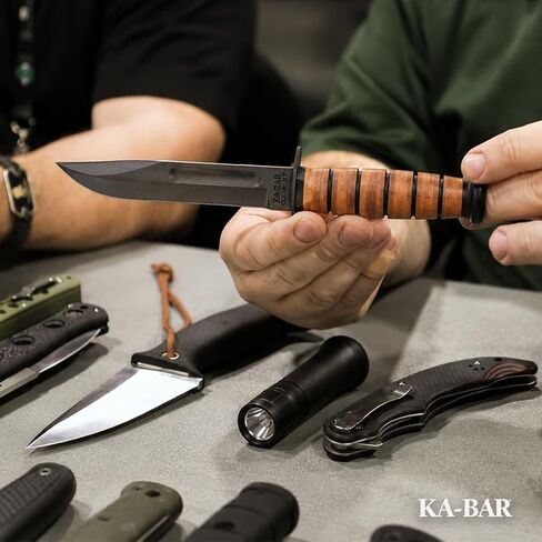 KA-BAR 2-1251-2 Short USA Fixed Blade Knife with Leather Sheath, Plain, 1095 Carbon Steel, Leather Wrapped Handle in Kuwait