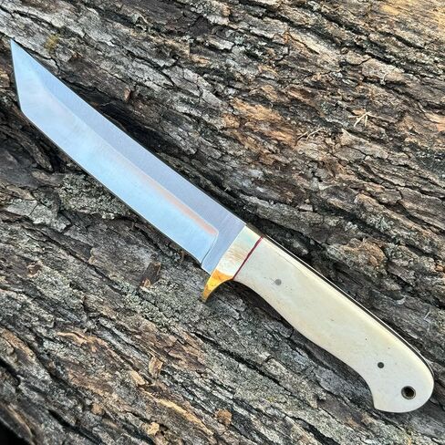 Handmade Hunting Fixed Blade Tanto knife with Leather sheath Outdoor Carbon steel knife for Skinning Camping Adventure For gifted in Kuwait