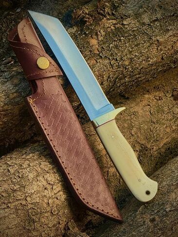 Handmade Hunting Fixed Blade Tanto knife with Leather sheath Outdoor Carbon steel knife for Skinning Camping Adventure For gifted in Kuwait