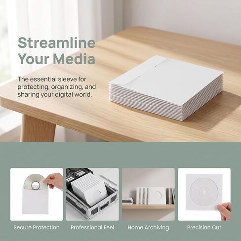30pcs White Paper CD and DVD Sleeves for Disc Protection and Space Saving, Small Square Media Storage Sleeves for Music Studios and Travel, Sleek Design Paper Storage Envelopes in Kuwait