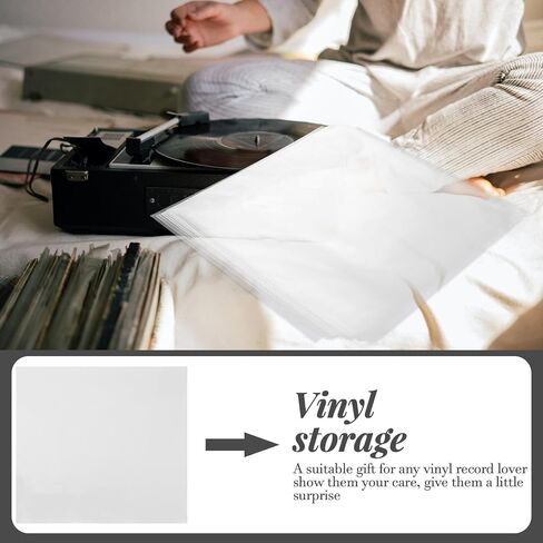 VANZACK 50pcs Vinyl Record Outer Protective Sleeves White Pp Plastic Covers with Self-Adhesion for Protecting Vinyl Records and Anti-Fingerprint in Kuwait