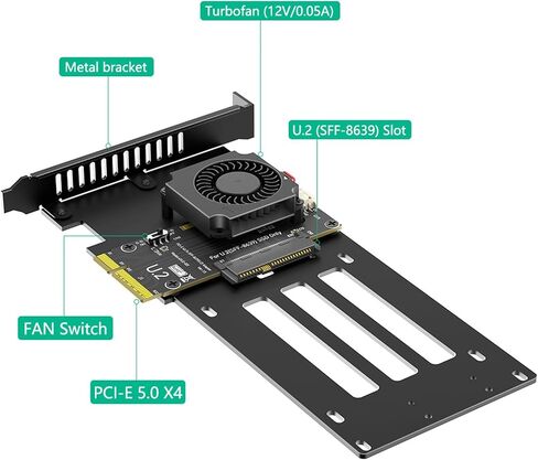 SFF-8639 U.2 PCIe Adapter Card with Cooling Fan in Saudi Arabia