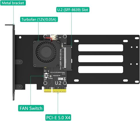 SFF-8639 U.2 PCIe Adapter Card with Cooling Fan in Saudi Arabia