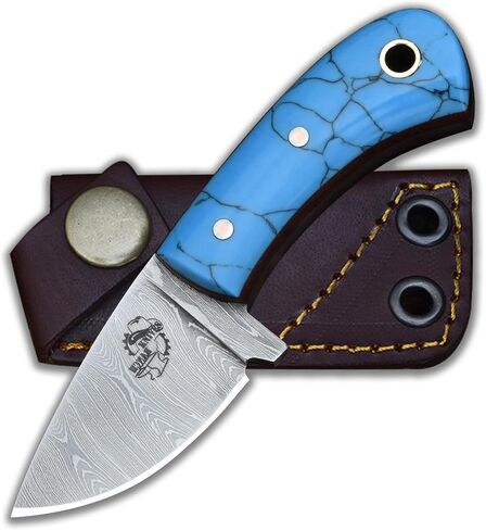 Knives Ranch Small Neck Knife Mini Pocket Knife Fixed Blade Damascus Steel Knife with Sheath, Full Tang EDC Knife, Faux Turquoise Handle, Lightweight Survival Camping Knife (3054-TR) in Saudi Arabia
