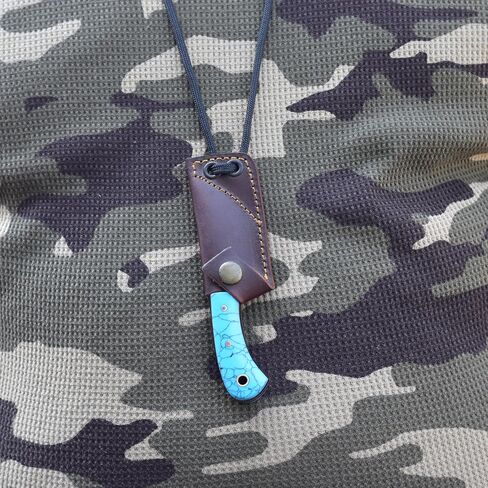 Knives Ranch Small Neck Knife Mini Pocket Knife Fixed Blade Damascus Steel Knife with Sheath, Full Tang EDC Knife, Faux Turquoise Handle, Lightweight Survival Camping Knife (3054-TR) in Saudi Arabia