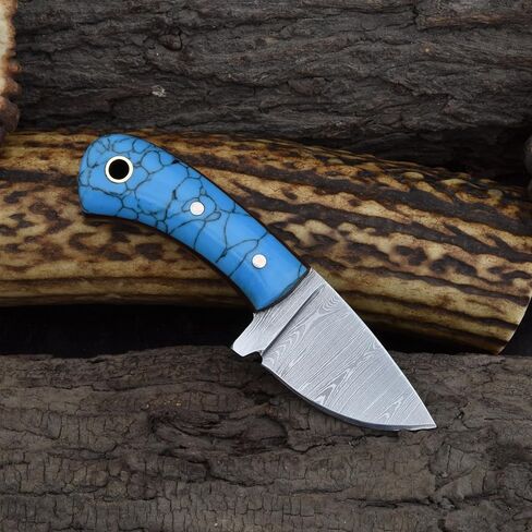 Knives Ranch Small Neck Knife Mini Pocket Knife Fixed Blade Damascus Steel Knife with Sheath, Full Tang EDC Knife, Faux Turquoise Handle, Lightweight Survival Camping Knife (3054-TR) in Saudi Arabia