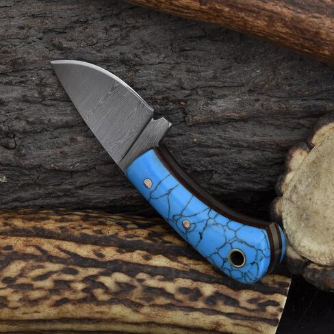 Knives Ranch Small Neck Knife Mini Pocket Knife Fixed Blade Damascus Steel Knife with Sheath, Full Tang EDC Knife, Faux Turquoise Handle, Lightweight Survival Camping Knife (3054-TR) in Saudi Arabia