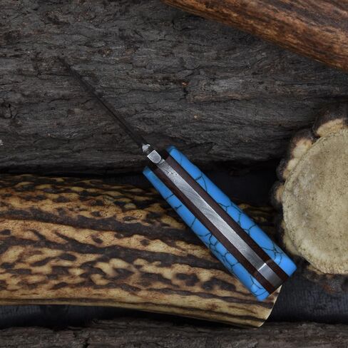 Knives Ranch Small Neck Knife Mini Pocket Knife Fixed Blade Damascus Steel Knife with Sheath, Full Tang EDC Knife, Faux Turquoise Handle, Lightweight Survival Camping Knife (3054-TR) in Saudi Arabia