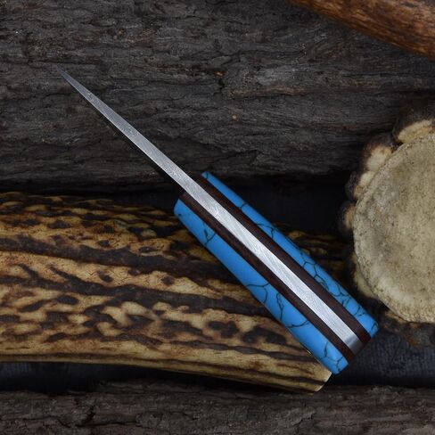 Knives Ranch Small Neck Knife Mini Pocket Knife Fixed Blade Damascus Steel Knife with Sheath, Full Tang EDC Knife, Faux Turquoise Handle, Lightweight Survival Camping Knife (3054-TR) in Saudi Arabia