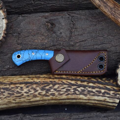 Knives Ranch Small Neck Knife Mini Pocket Knife Fixed Blade Damascus Steel Knife with Sheath, Full Tang EDC Knife, Faux Turquoise Handle, Lightweight Survival Camping Knife (3054-TR) in Saudi Arabia