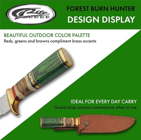 SZCO Full Tang Hunting Knife 12.25 Inch - Pocket Knife with Stainless Steel Blade, Green Wood & Bone Handle & Leather Sheath - Bowie Knife for Camping, Hunting & Outdoor Adventures for Men in Saudi Arabia