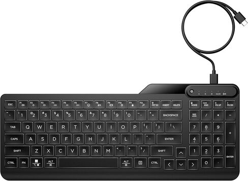 HP 400 Backlit Wired Keyboard (Ash Wired) - Warm White LED Illuminated Keys w/ 3 Brightness Levels - Slim & Portable Design - 12 Programmable Keys - Spill-Resistant, Sanitizable in Saudi Arabia