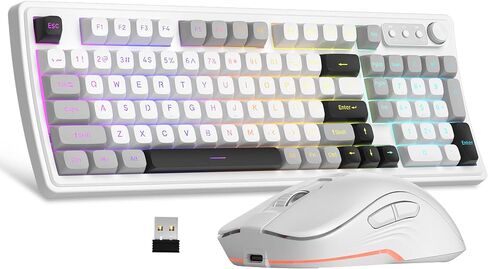 Camiysn GK990 Creamy Wireless Keyboard and Mouse Combo, 99 Keys RGB Backlit Rechargeable Quiet Gaming Keyboard, Adjustable Optical Mouse, with Number Pad in Kuwait