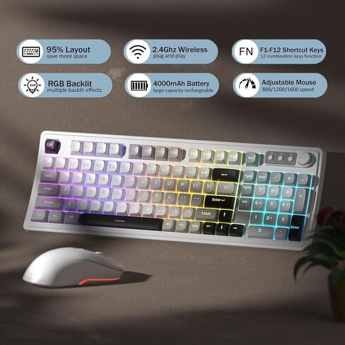 Camiysn GK990 Creamy Wireless Keyboard and Mouse Combo, 99 Keys RGB Backlit Rechargeable Quiet Gaming Keyboard, Adjustable Optical Mouse, with Number Pad in Kuwait