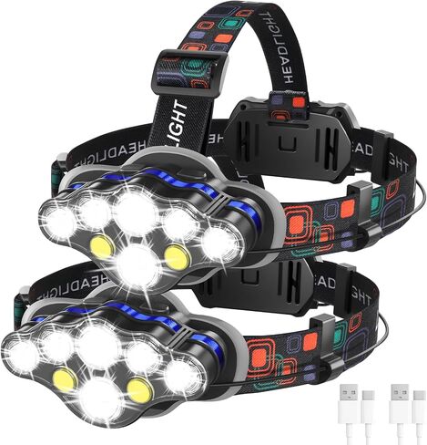 MIOISY 8 Led Headlamp Rechargeable, Super Bright Headlight Flashlight Black in Saudi Arabia