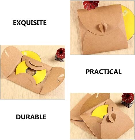 50Pcs Vintage Kraft Paper CD DVD Sleeves Envelopes Storage Cases with Heart Button in Saudi Arabia