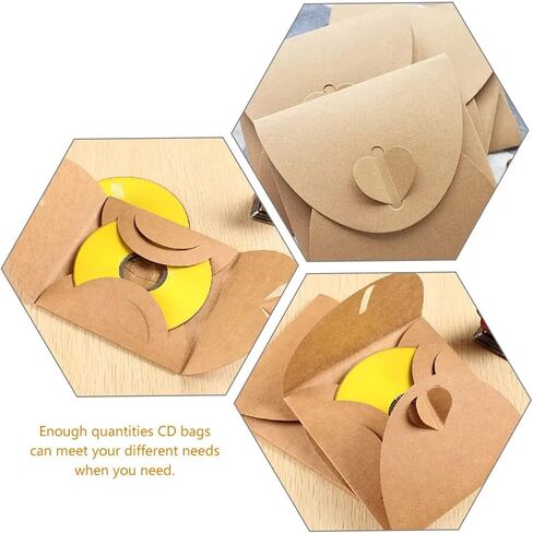 50Pcs Vintage Kraft Paper CD DVD Sleeves Envelopes Storage Cases with Heart Button in Saudi Arabia