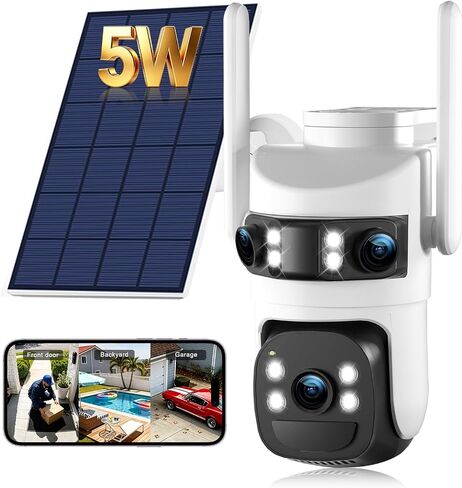 6MP Triple Lens Solar Security Cameras Wireless Outdoor, AOV 24/7 Recording in Saudi Arabia